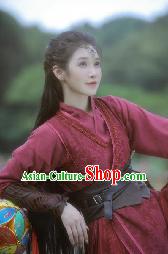 Chinese Ancient Female Swordsman Red Dress Clothing Romantic TV Drama Good Bye My Princess Xiao Feng Garment Costumes