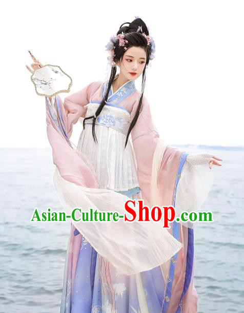Chinese Traditional Hanfu Dress Ancient Palace Princess Garment Costume Jin Dynasty Young Women Clothing