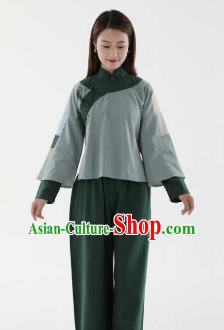 Chinese Cosplay Village Girl Green Outfit Ancient Poor Lady Garment Costumes