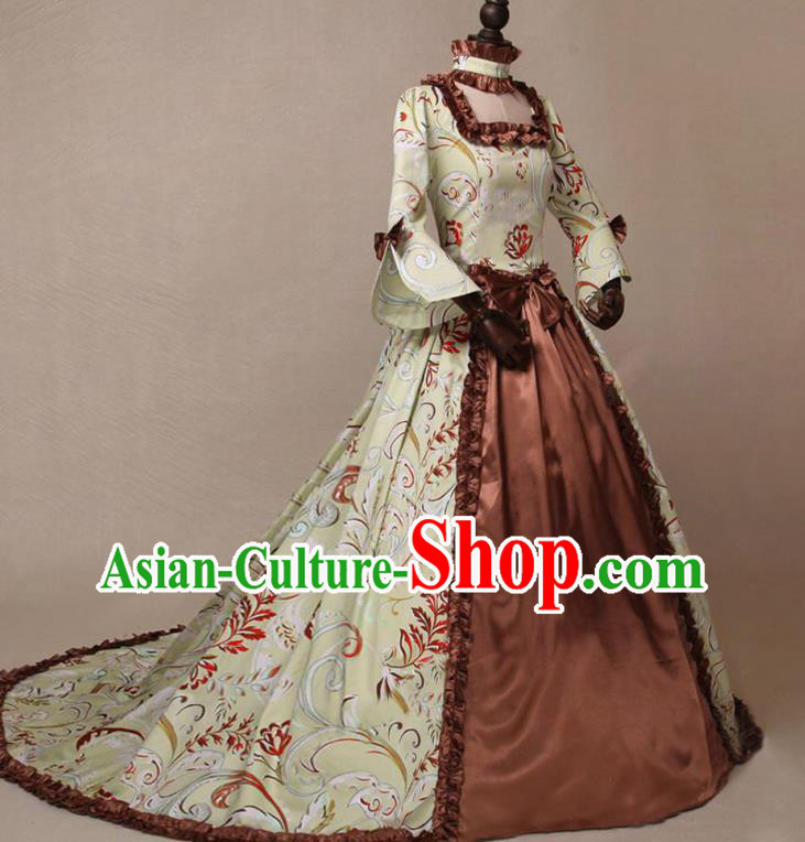 Top Middle Ages Countess Clothing Cosplay Noble Woman Garment Costumes European Court Dancing Party Brown Dress