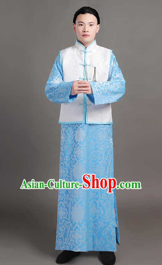 Chinese Traditional Costumes Qing Dynasty Childe Garments Ancient Landlord Blue Clothing
