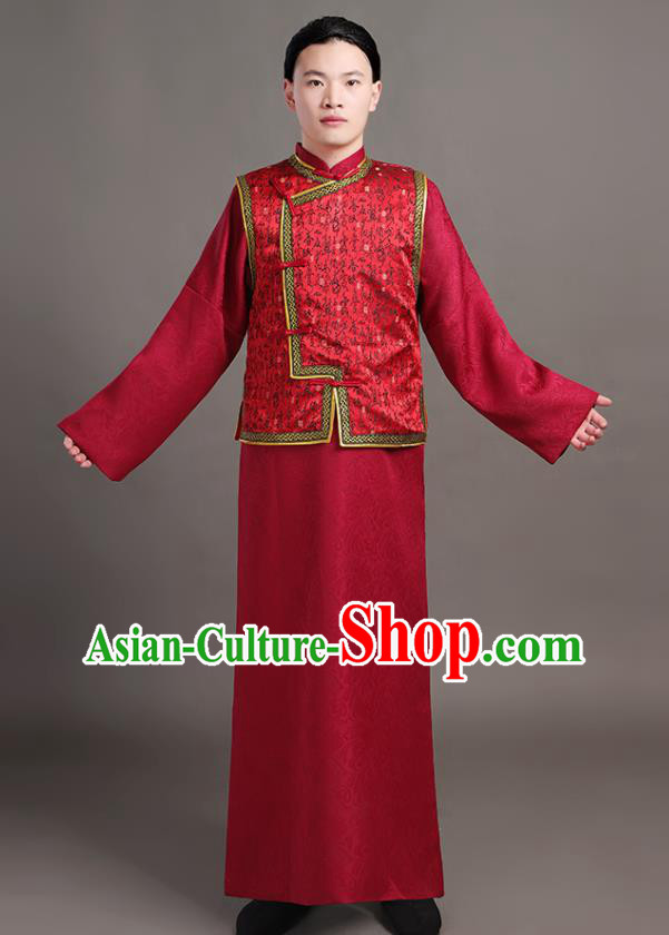 Chinese Ancient Childe Red Clothing Traditional Wedding Costumes Qing Dynasty Groom Garments