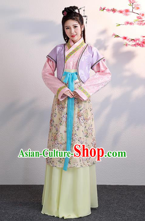 Chinese Jin Dynasty Young Lady Garments Traditional Hanfu Dress Clothing Ancient Servant Girl Costumes