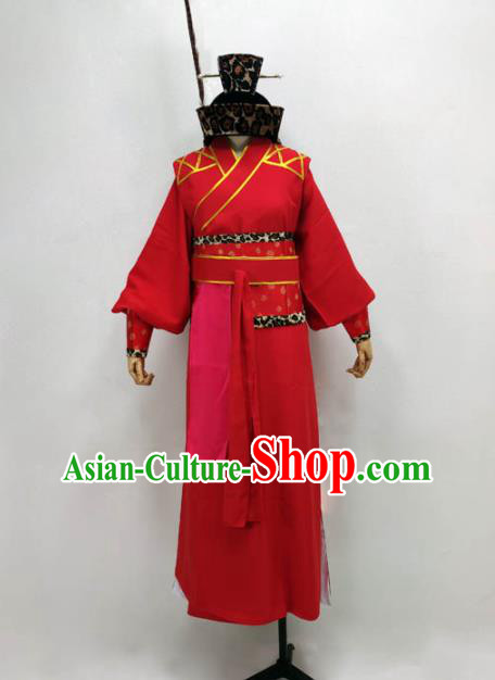 Chinese Peking Opera Xiaosheng Garment Costume Ancient Swordsman Red Robe Shaoxing Opera Xiao Shiyi Lang Clothing and Headpiece