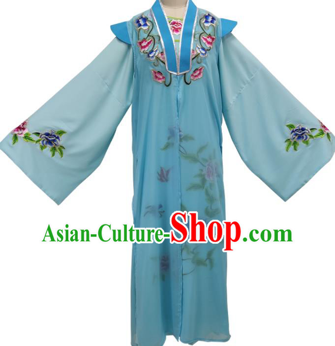 Chinese Shaoxing Opera Young Childe Clothing Peking Opera Xiaosheng Garment Costume Ancient Scholar Blue Robe