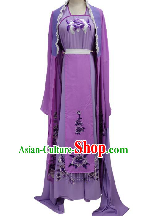 Chinese Ancient Young Lady Purple Dress Shaoxing Opera Fairy Clothing Peking Opera Hua Tan Garment Costume