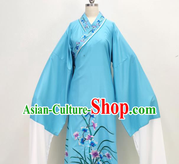 Chinese Shaoxing Opera Young Male Clothing Ancient Scholar Costume Beijing Opera Niche Blue Embroidered Robe