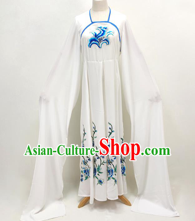 Chinese Beijing Opera Hua Tan White Water Sleeve Dress Huangmei Opera Actress Clothing Ancient Palace Lady Costume