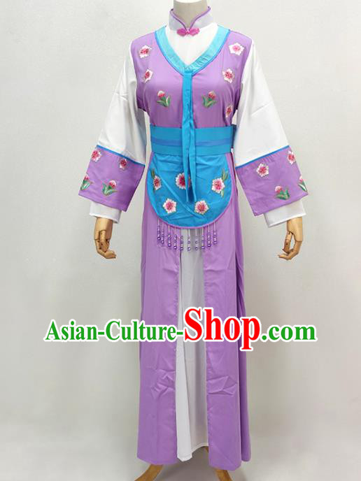 Chinese Ancient Village Girl Costume Beijing Opera Hua Tan Purple Dress Huangmei Opera Actress Clothing