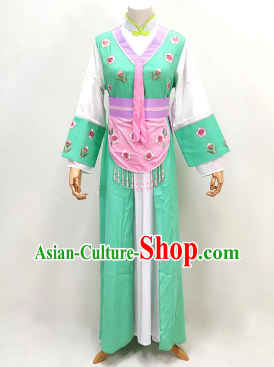 Chinese Beijing Opera Actress Green Dress Huangmei Opera Maid Lady Clothing Ancient Servant Girl Costume