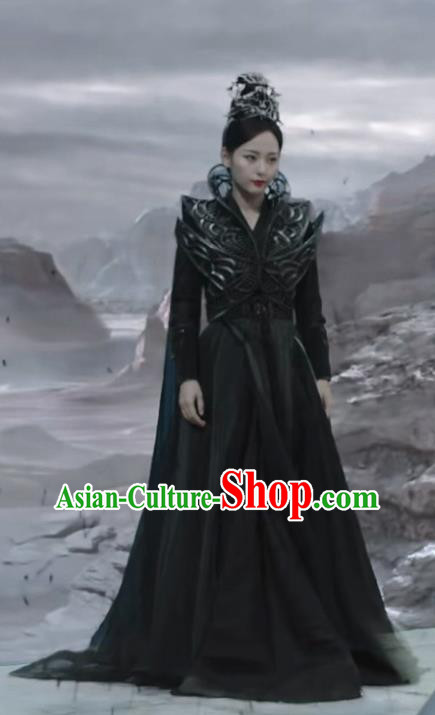 Chinese Ancient Demon Queen Black Dress Costume TV Series Ancient Love Poetry Swordswoman Wu Huan Garment Clothing