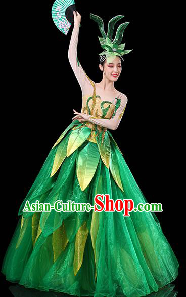 Chinese Spring Festival Gala Opening Dance Dress Modern Dance Clothing Green Leaf Costume