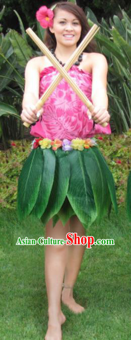 Top Hawaiian Dance Costume Green Leaf Skirt Jungle Theme Performance Clothing