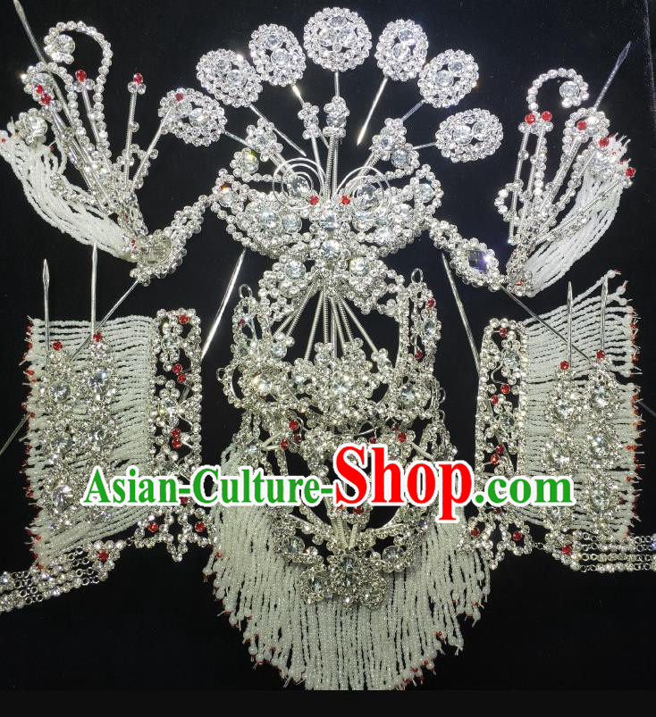 Chinese Ancient Goddess Headpieces Traditional Beijing Opera Crystal Hairpins Headdress Peking Opera Actress Hair Jewelries