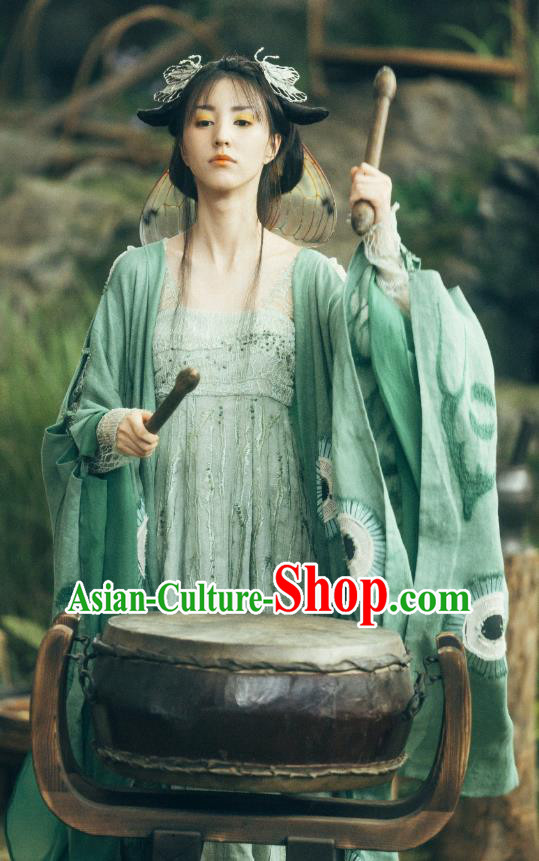 Chinese Film The Yinyang Master Servant Girl Ba Cai Costume Ancient Butterfly Fairy Green Dress Clothing