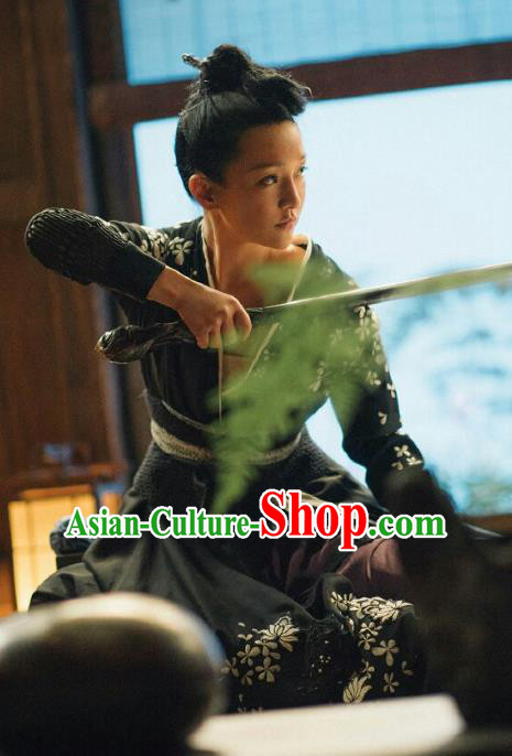 Chinese Film The Yinyang Master Female Warrior Bai Ni Costume Ancient Swordswoman Black Dress Clothing