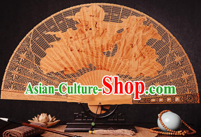 Chinese Sandalwood Accordion Collection Fan Traditional Folding Fans Carved Longevity Immortal Fan Handmade Craft