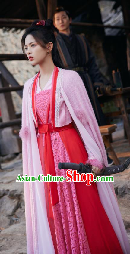 Chinese Wu Xia TV Series Heros Wen Rou Costume Ancient Swordswoman Clothing Traditional Young Heroine Red Dress
