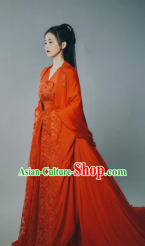 Chinese Traditional Red Wedding Dress TV Series One and Only Wen Shi Yi Costume Ancient Crown Princess Clothing