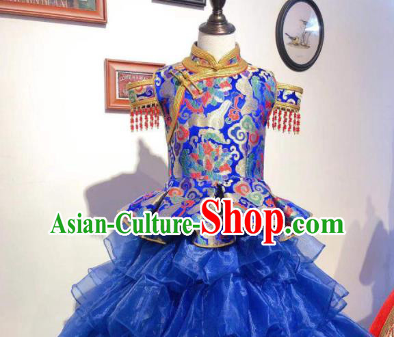 Chinese Traditional Ethnic Festival Costume Mongol Nationality Dance Royal Blue Dress Mongolian Folk Dance Garment