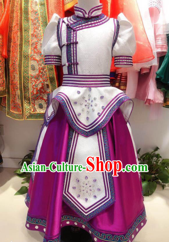 Chinese Mongolian Children Folk Dance Clothing Ethnic Festival Girl Dress Mongol Nationality Garment Costume