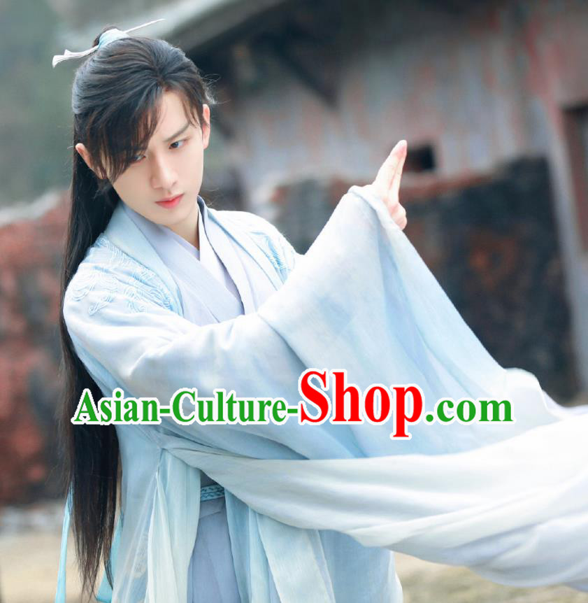 Chinese Ancient Noble King Clothing Traditional Wuxia Swordsman Garment Costumes TV Series Love and Redemption Yu Si Feng Blue Dresses
