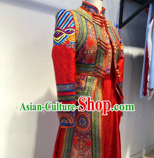 Chinese Mongolian Festival Performance Clothing Ethnic Red Wedding Dress Costume Mongol Nationality Bride Garment