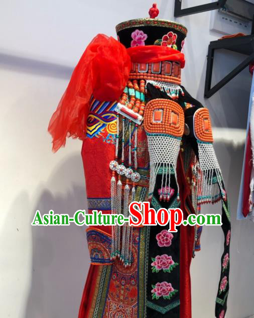 Chinese Mongol Nationality Bride Headdress Mongolian Festival Performance Headpieces Ethnic Woman Hat