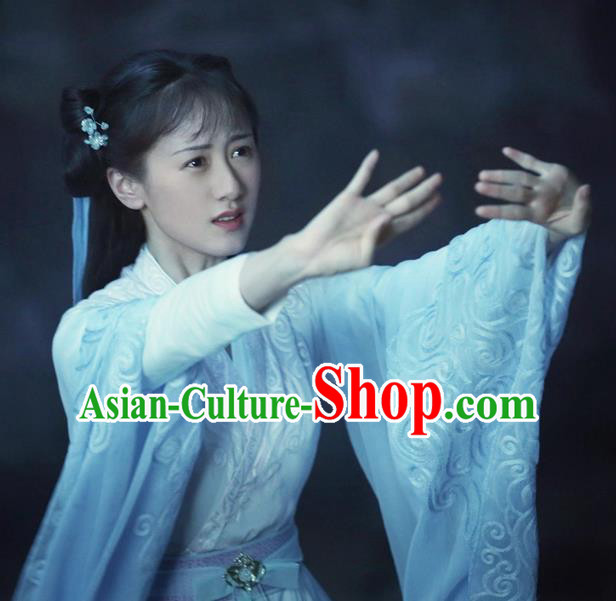 Chinese Wuxia TV Series Swordswoman Garment Costumes Love and Redemption Chu Xuan Ji Apparels Ancient Fairy Blue Dress Clothing