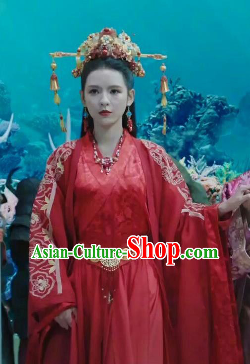 Chinese Traditional Wedding Garment Costume Romance Film Mermaid Bound Ancient Fairy Red Dress