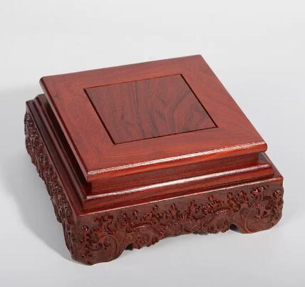 Chinese Hand Carved Square Wooden Stand Top Red Rosewood Vase Pedestal Handmade Traditional Craft