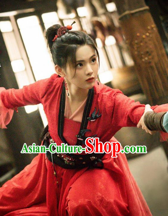Chinese Wuxia TV Series Heroes Wen Rou Clothing Traditional Swordswoman Red Dress Ancient Heroine Costume