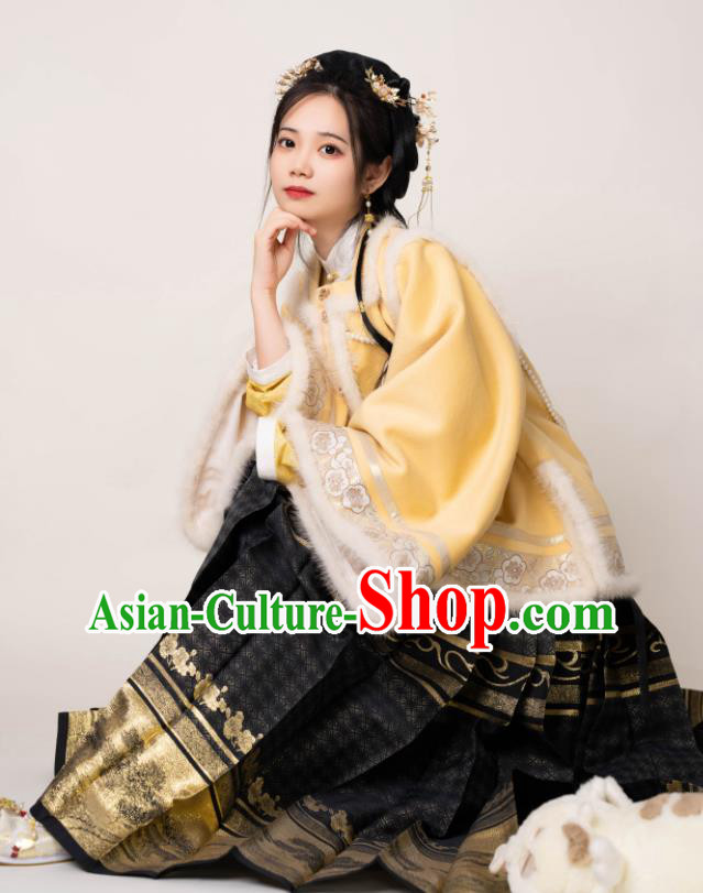 Chinese Ancient Noble Lady Clothing Ming Dynasty Princess Garment Costumes Traditional Winter Hanfu Jacket and Skirt Complete Set