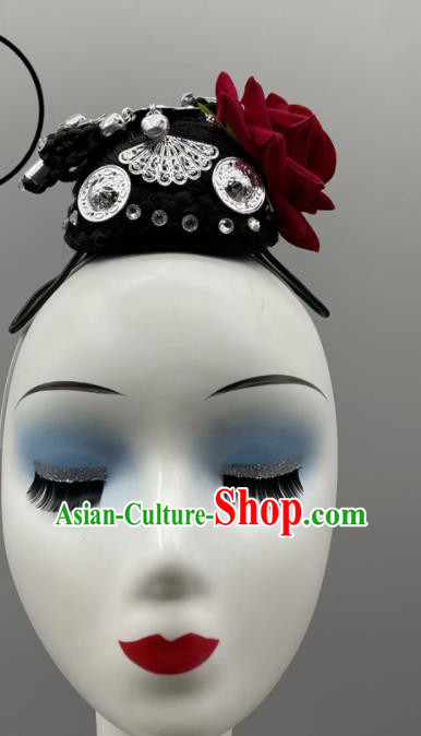 China Stage Performance Headwear Classical Dance Hair Jewelry Woman Solo Dance Wig Headpiece