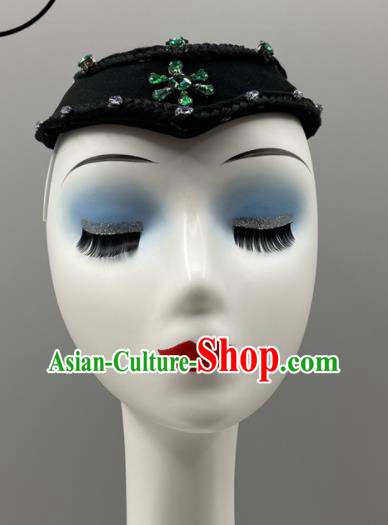 Chinese Mongolian Minority Women Dance Headwear Mongol Nationality Headpiece Ethnic Stage Performance Black Hair Jewelry