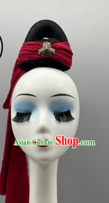 China Classical Dance Wig and Hair Jewelry Beauty Dance Hua Mulan Headpiece Women Group Stage Performance Headwear