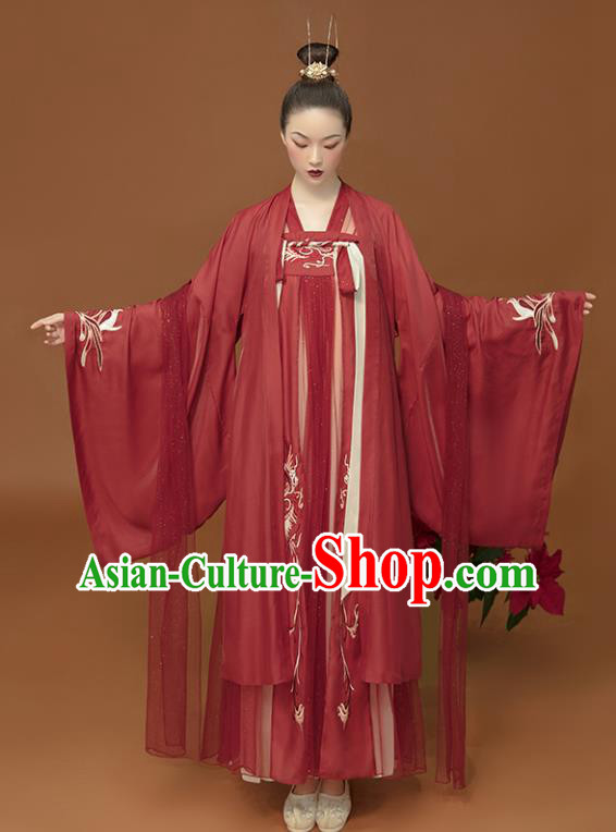 Chinese Ancient Royal Princess Clothing Tang Dynasty Red Hanfu Dress Traditional Wedding Garment Costumes