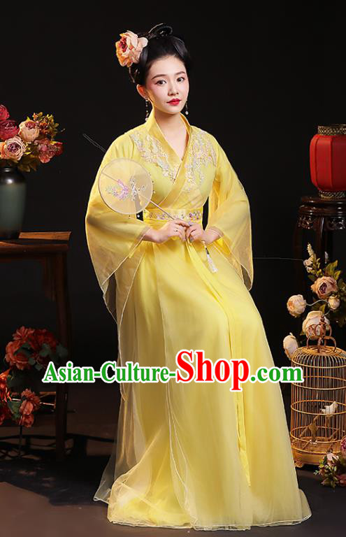 Chinese Ancient Young Mistress Clothing Traditional Yellow Hanfu Dress Song Dynasty Noble Beauty Costume