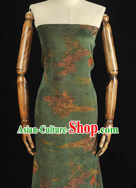 Chinese Green Gambiered Guangdong Gauze Traditional Qipao Dress Material Classical Cheongsam Jacquard Silk Fabric