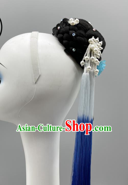 Chinese Stage Performance Wig Chignon Classical Dance Headpiece Woman Dance Competition Hair Jewelries