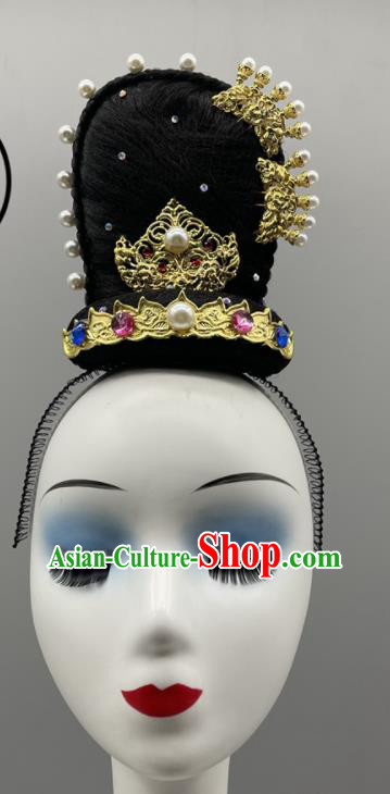 Chinese Hunhuang Flying Apsaras Dance Hair Jewelry Stage Performance Wig Chignon Classical Dance Hairpiece Han Tang Dance Headdress