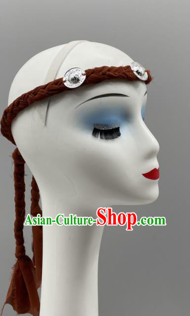 Chinese Mongol Nationality Folk Dance Headdress Mongolian Dance Dark Red Headband Ethnic Stage Performance Hair Jewelry