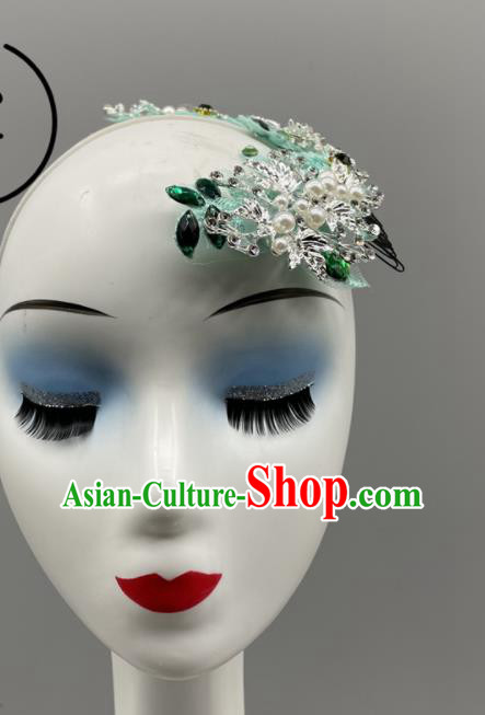 Chinese Folk Dance Headpiece Yangko Dance Green Flower Headwear Women Group Dance Hair Jewelry Stage Performance Hair Comb