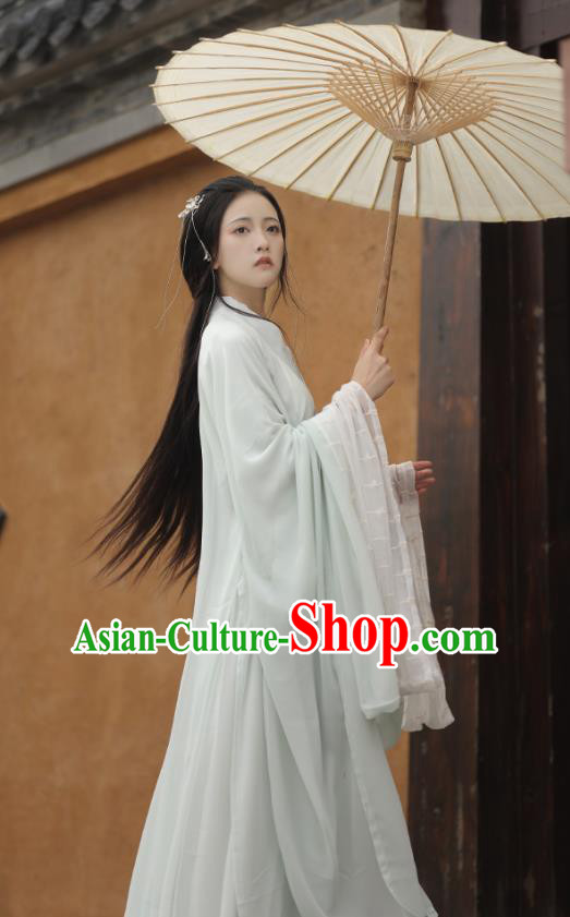 Chinese Jin Dynasty Swordswoman Garment Costumes Traditional Light Green Hanfu Dresses Ancient Young Beauty Clothing