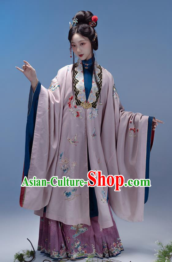 China Traditional Embroidered Hanfu Ming Dynasty Royal Princess Dresses Ancient Noble Lady Costumes Long Gown and Ma Mian Qun
