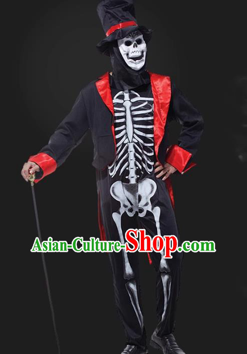 Top Fancy Ball Devil Magician Clothing Halloween Costume Cosplay Skull Ghost Black Suit