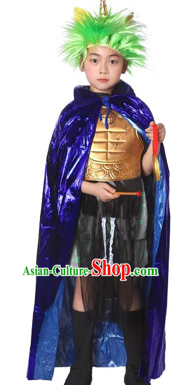 Top Children Halloween Costume Cosplay Little Monster Blue Cape Outfit  Fancy Ball Journey to the West Goblin Xiao Zuanfeng Clothing