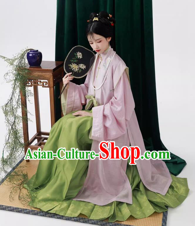 China Ming Dynasty Pink Vest Long Gown and Skirt Traditional Hanfu Ancient Noble Woman Costumes Complete Set