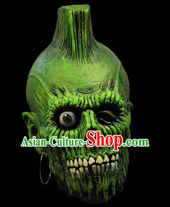 Top Fancy Ball Green Skull Headwear Cosplay Demon Prop Halloween Zombie Mask
