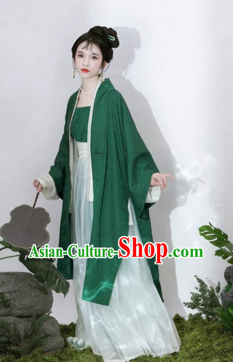 China Ancient Young Lady Clothing Song Dynasty Replica Costumes Traditional Hanfu Green Overcoat White Blouse top and Skirt